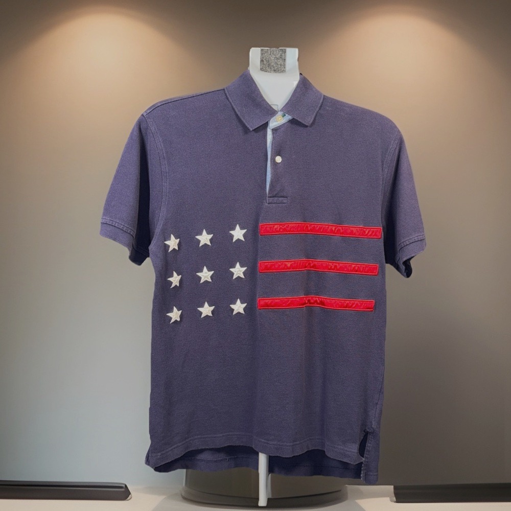 Tommy Hilfiger Stitched Satin Stars & Stripes Polo Shirt - Navy Blue - Mens Sm